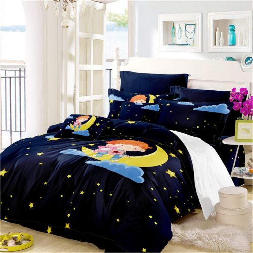  JARSON Deep Blue Cartoon Bedding Sets Little Boy Moon Star Printed Duvet Cover Set Kids Bedding Twin Size