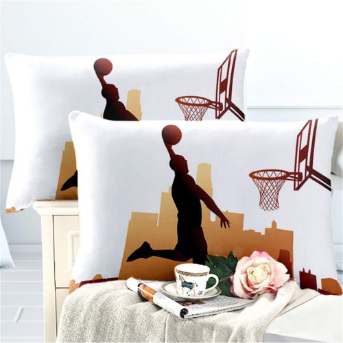  JARSON 4Pcs Character Playing Basketball Bedding Set Twin Size Cartoon Sports Design Duvet Cover Set Teens Boys Bedding