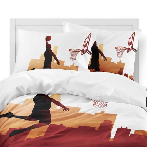  JARSON 4Pcs Character Playing Basketball Bedding Set Twin Size Cartoon Sports Design Duvet Cover Set Teens Boys Bedding