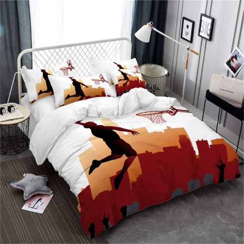  JARSON 4Pcs Character Playing Basketball Bedding Set Twin Size Cartoon Sports Design Duvet Cover Set Teens Boys Bedding