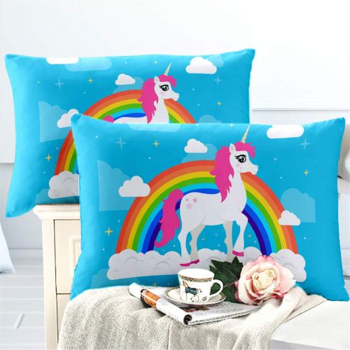  JARSON 3Piece Purple Unicorn Bedding Set Rainbow Printed Duvet Cover Set Girls Princess Cartoon Bedding Queen Size