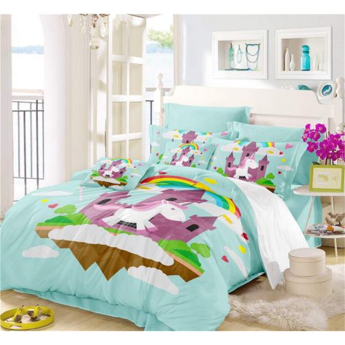  JARSON 3Piece Purple Unicorn Bedding Set Rainbow Printed Duvet Cover Set Girls Princess Cartoon Bedding Queen Size