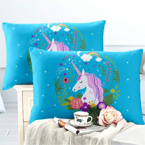  JARSON 3Piece Purple Unicorn Bedding Set Rainbow Printed Duvet Cover Set Girls Princess Cartoon Bedding Queen Size