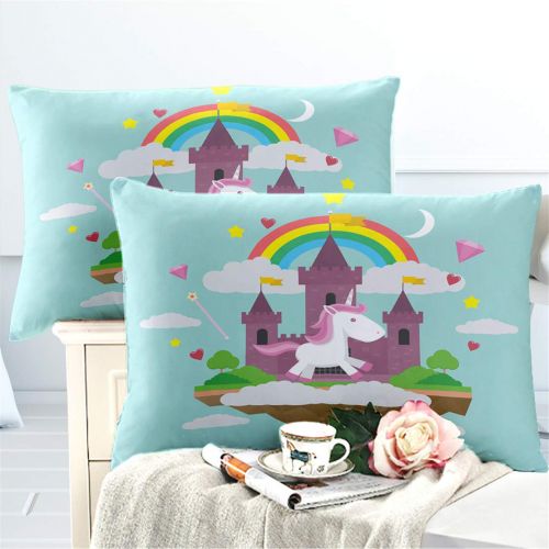  JARSON 3Piece Purple Unicorn Bedding Set Rainbow Printed Duvet Cover Set Girls Princess Cartoon Bedding Queen Size