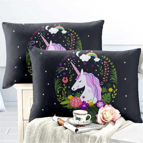  JARSON 3Piece Purple Unicorn Bedding Set Rainbow Printed Duvet Cover Set Girls Princess Cartoon Bedding Queen Size