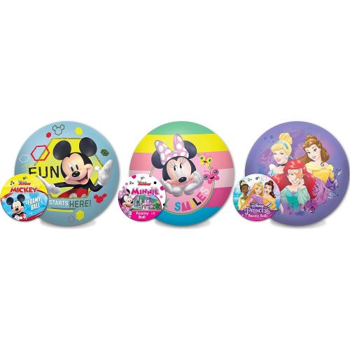  JA RU Disney Squeeze Stress Balls (3 Units Assorted) Mickey Minnie & Princess Soft Foam PU Ball Stress Reliver Fidget Toys Birthday Party for Kids & Toddlers Play Ball Favorite Par