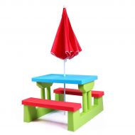 JAXPETY Kids Picnic Table with Umbrella Plastic Folding Outdoor Children Set Play Bench