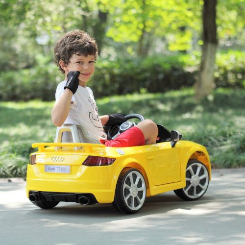  JAXPETY Yellow Audi TT 12V Electric MP3 LED Lights RC Remote Control Kids Ride On Car Licensed