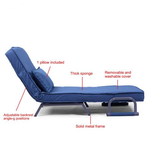  JAXPETY Blue Sofa Bed Folding Arm Chair Sleeper, 5 Position Recliner Full Padded Lounger Couch