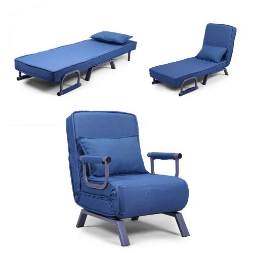  JAXPETY Blue Sofa Bed Folding Arm Chair Sleeper, 5 Position Recliner Full Padded Lounger Couch