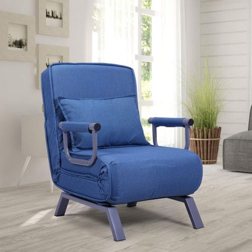  JAXPETY Blue Sofa Bed Folding Arm Chair Sleeper, 5 Position Recliner Full Padded Lounger Couch