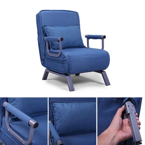  JAXPETY Blue Sofa Bed Folding Arm Chair Sleeper, 5 Position Recliner Full Padded Lounger Couch