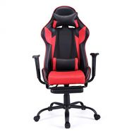 JAXPETY Red Adjustable Gaming Racing Chair Computer Office Recliner High Back Seat Leather Swivel w/Footrest