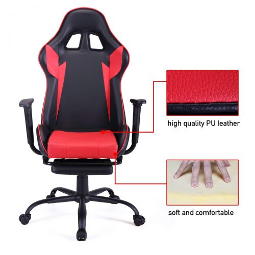  JAXPETY Red Adjustable Gaming Racing Chair Computer Office Recliner High Back Seat Leather Swivel wFootrest
