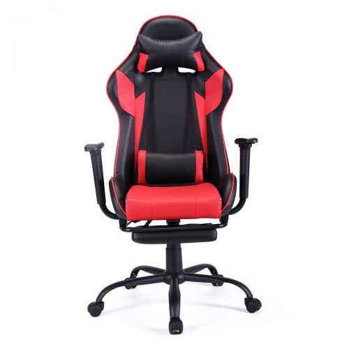  JAXPETY Red Adjustable Gaming Racing Chair Computer Office Recliner High Back Seat Leather Swivel wFootrest