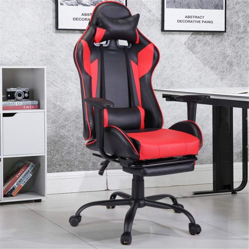  JAXPETY Red Adjustable Gaming Racing Chair Computer Office Recliner High Back Seat Leather Swivel wFootrest