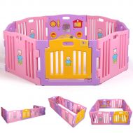 JAXPETY Baby Playpen Kids 8 Panel Safety Play Center Yard Home Indoor Outdoor New Pen (Pink)