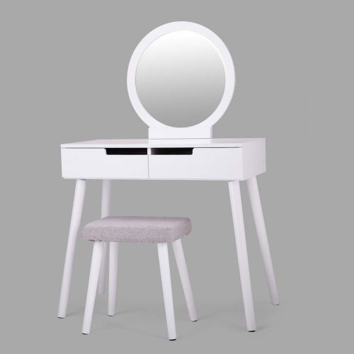  JAXPETY White Dressing Table Makeup Vanity Jewelry Organizer Desk w/Round Mirror and Stool