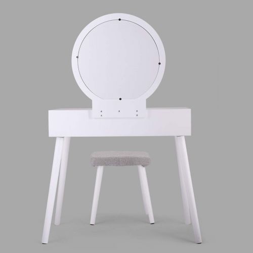  JAXPETY White Dressing Table Makeup Vanity Jewelry Organizer Desk w/Round Mirror and Stool