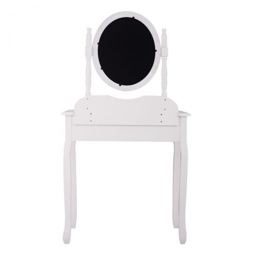  JAXPETY Vanity Wood Makeup Dressing Table Stool & Mirror Set White Finish