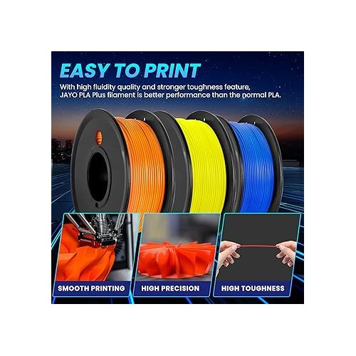  JAYO PLA+ Filament Bundle 1.75mm, 3D Printer Filament Bundle Multicolor, Individually Vacuum Packed, 250g Spool, 10 Pack, 2.5KG in Total, Black+White+Grey+Clear+Blue+Red+Green+Yellow+Orange+Wood Color