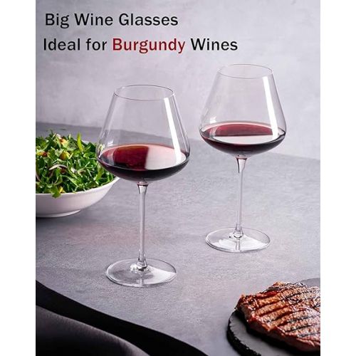  JBHO Set of 4-21 Ounce Hand Blown Italian Style Crystal Burgundy Wine Glasses - Lead-Free Premium Crystal Clear Glass - Gift-Box for any Occasion