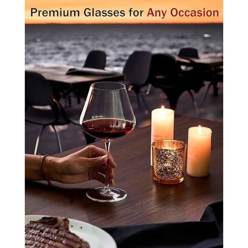  JBHO Set of 4-21 Ounce Hand Blown Italian Style Crystal Burgundy Wine Glasses - Lead-Free Premium Crystal Clear Glass - Gift-Box for any Occasion