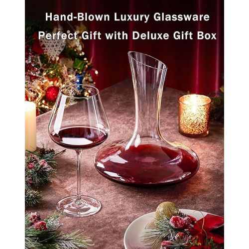  JBHO Set of 4-21 Ounce Hand Blown Italian Style Crystal Burgundy Wine Glasses - Lead-Free Premium Crystal Clear Glass - Gift-Box for any Occasion