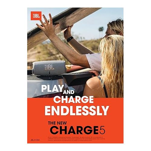 제이비엘 JBL CHARGE 5 - Portable Waterproof (IP67) Bluetooth Speaker with Powerbank USB Charge out, 20 hours playtime, JBL Partyboost (Blue)