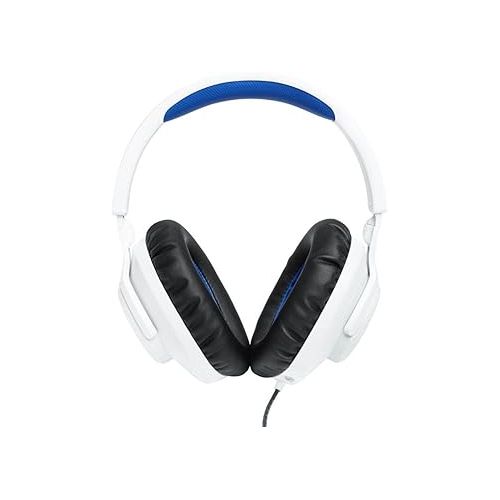 제이비엘 JBL Quantum 100P - Wired over-ear gaming headset with a detachable mic, QuantumSOUND Signature, Memory foam comfort, Compatible with Windows Sonic Surround Sound (White)