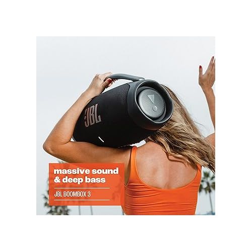 제이비엘 JBL Boombox 3 - Portable Bluetooth Speaker, Powerful Sound and Monstrous bass, IPX7 Waterproof, 24 Hours of Playtime, powerbank, JBL PartyBoost for Speaker Pairing (Black) (Renewed)