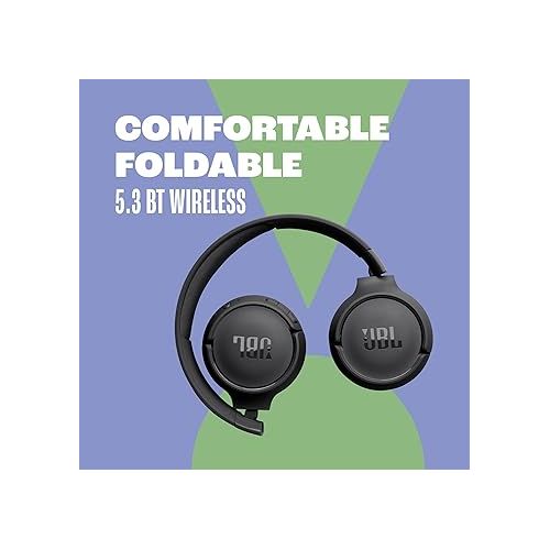 제이비엘 JBL Tune 520BT - Wireless On-Ear Headphones, Up to 57H battery life and speed charge, Lightweight, comfortable and foldable design, Hands-free calls with Voice Aware (Blue)