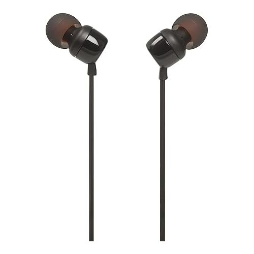 제이비엘 JBL Tune 110 Earbuds - Wired in-Ear Headphones with 1-Button Remote, Signature Sound for Rich Audio Experience, includes Velvet Carrying Pouch