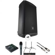 JBL Dual EON715 Stereo Powered Speaker Kit with Mixer, Mic, Stands, Bag, and Cables