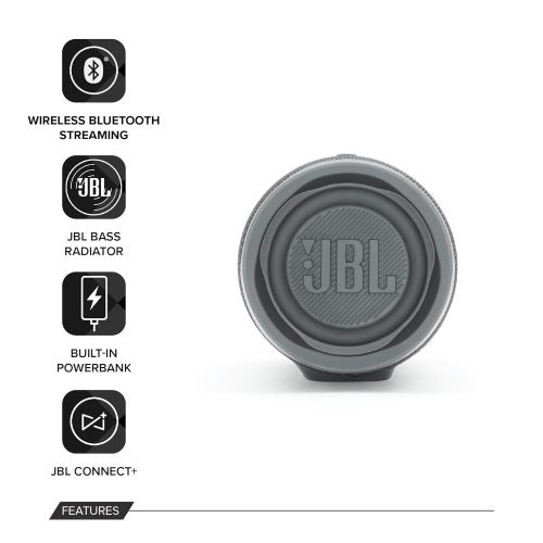 제이비엘 [아마존 핫딜]  [아마존핫딜]JBL Charge 4 Bluetooth-Lautsprecher in Grau (Wasserfeste, portable Boombox mit integrierter Powerbank  Mit nur einer Akku-Ladung bis zu 20 Stunden kabellos Musik streamen)