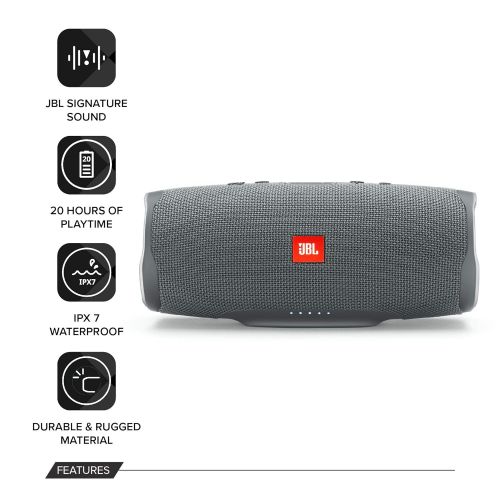제이비엘 [아마존 핫딜]  [아마존핫딜]JBL Charge 4 Bluetooth-Lautsprecher in Grau (Wasserfeste, portable Boombox mit integrierter Powerbank  Mit nur einer Akku-Ladung bis zu 20 Stunden kabellos Musik streamen)