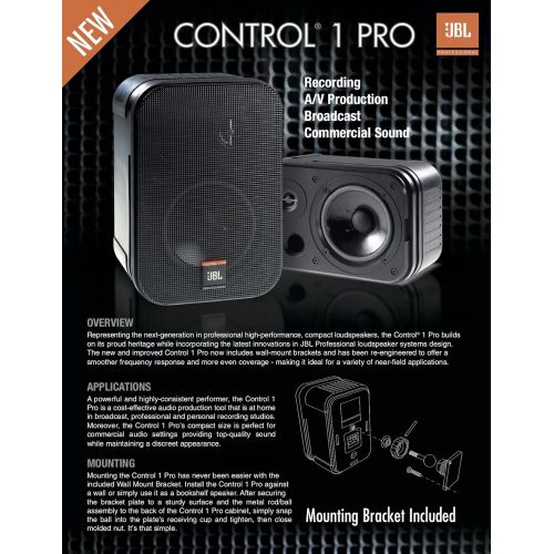 제이비엘 JBL Professional Control 1 Pro High Performance 2-Way Professional Compact Loudspeaker System, Black (sold as pair) - C1PRO