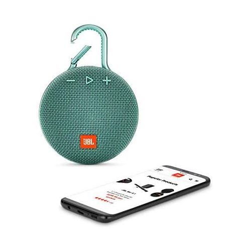 제이비엘 JBL JBLCLIP3TEAL Clip 3 Portable Waterproof Wireless Bluetooth Speaker - Teal, 6.5 X 4.3 X 2