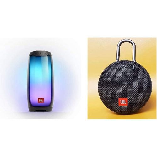 제이비엘 JBL Pulse 4 - Waterproof Portable Bluetooth Speaker with Light Show - Black & Clip 3 - Waterproof Portable Bluetooth Speaker - Black