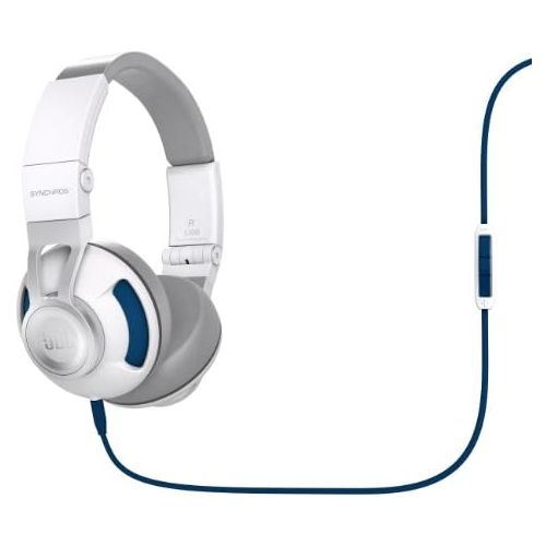 제이비엘 JBL Synchros S300 Premium On-Ear Stereo Headphones with Apple 3-Button Remote, White/Blue