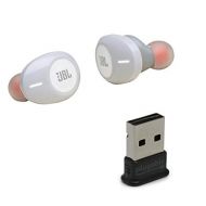 JBL Tune 120TWS True Wireless Bluetooth in-Ear Headphone Bundle with Plugable USB-BT4LE USB 2.0 Bluetooth Adapter - White