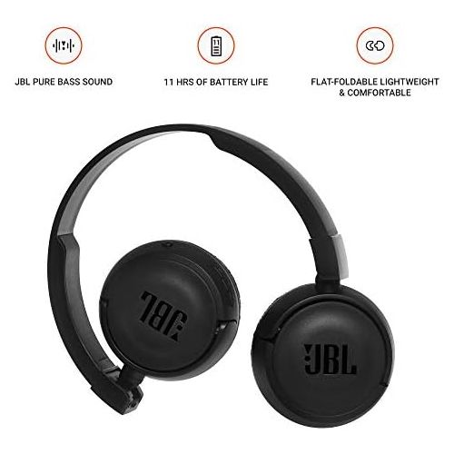 제이비엘 JBL T460BT Extra Bass Wireless On-Ear Headphones with 11 Hours Playtime & Mic - Black