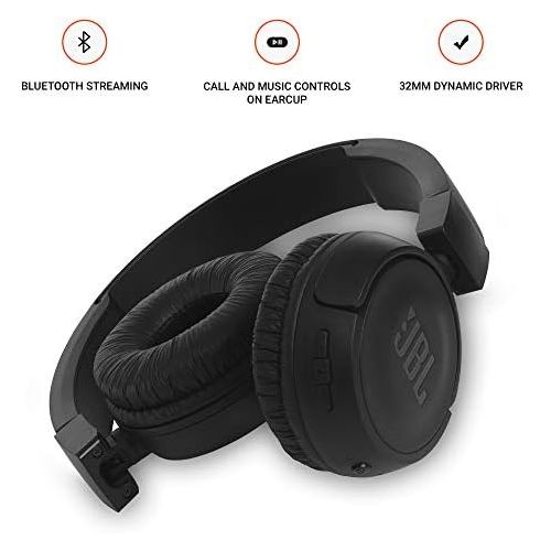 제이비엘 JBL T460BT Extra Bass Wireless On-Ear Headphones with 11 Hours Playtime & Mic - Black