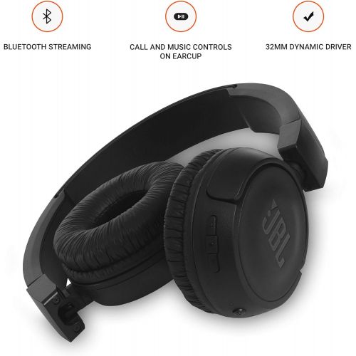 제이비엘 JBL T460BT Extra Bass Wireless On-Ear Headphones with 11 Hours Playtime & Mic - Black