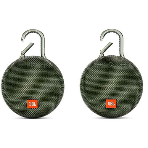 제이비엘 Pair of JBL Clip 3 Portable Waterproof Wireless Bluetooth Speaker (Forest Green) Bundle