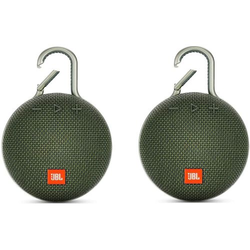 제이비엘 Pair of JBL Clip 3 Portable Waterproof Wireless Bluetooth Speaker (Forest Green) Bundle