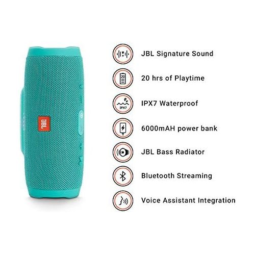 제이비엘 JBL JBLCHARGE3TEALAM Charge 3 Waterproof Portable Bluetooth Speaker (Teal)