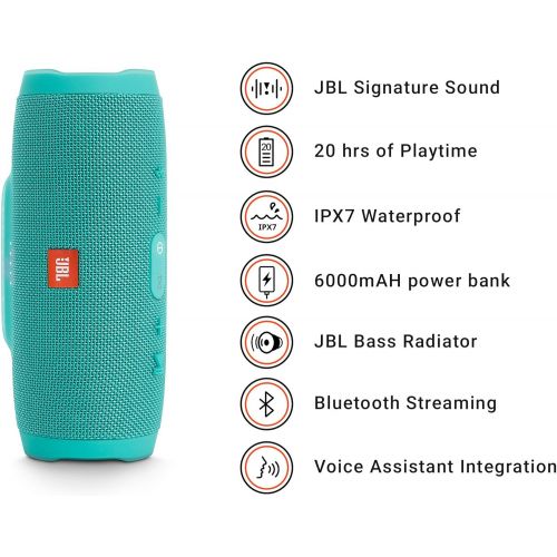 제이비엘 JBL JBLCHARGE3TEALAM Charge 3 Waterproof Portable Bluetooth Speaker (Teal)