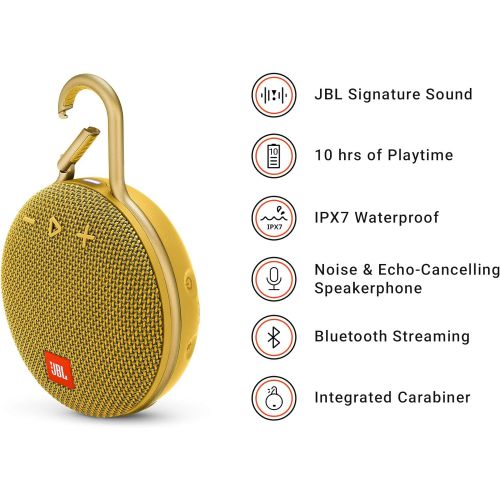 제이비엘 JBL JBLCLIP3YEL CLIP3 Portable Bluetooth Speaker with Carabiner - Yellow