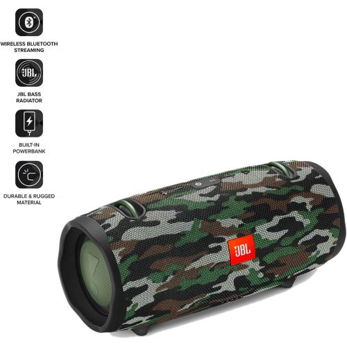 제이비엘 JBL Xtreme 2 Portable IPX7 Waterproof Wireless Bluetooth Speaker Squad Camo, with 10W Wireless Pad Charger